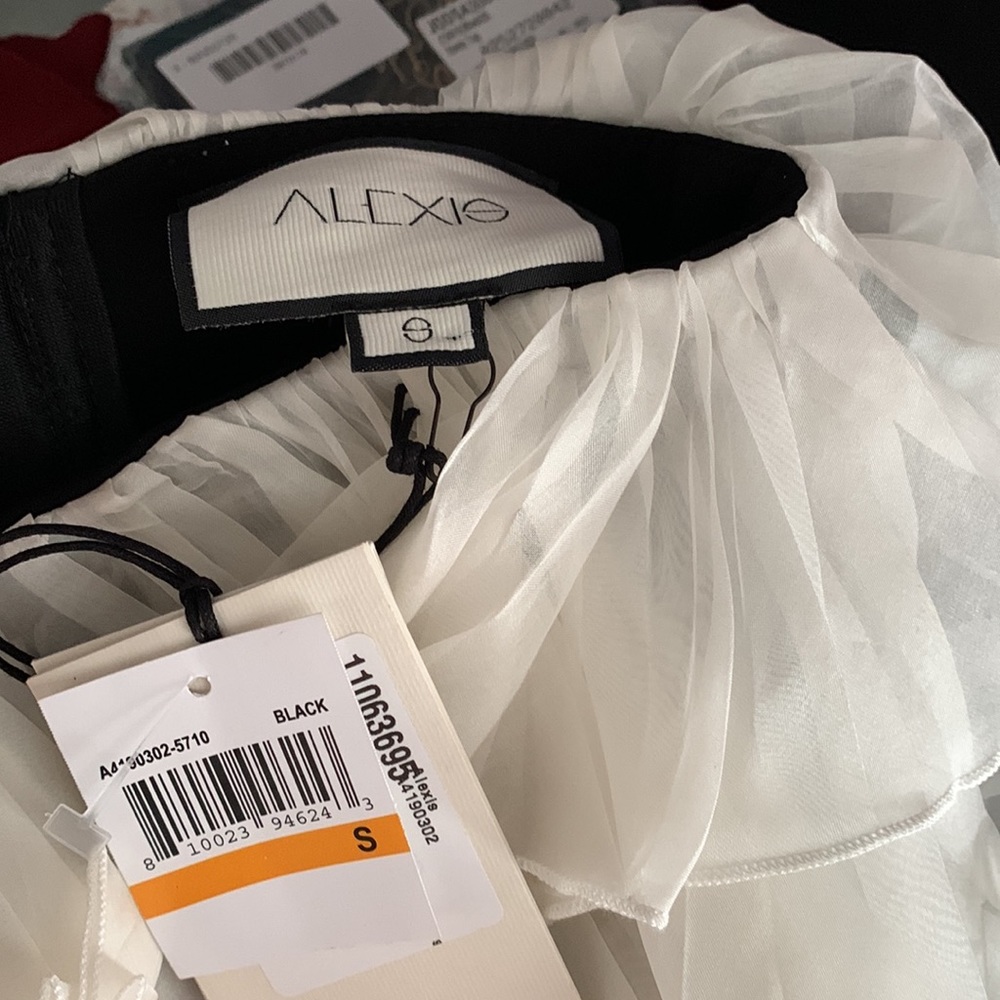 ALEXIS *Dolci* black white ruffle choker dress S missing ties - Picture 4 of 6